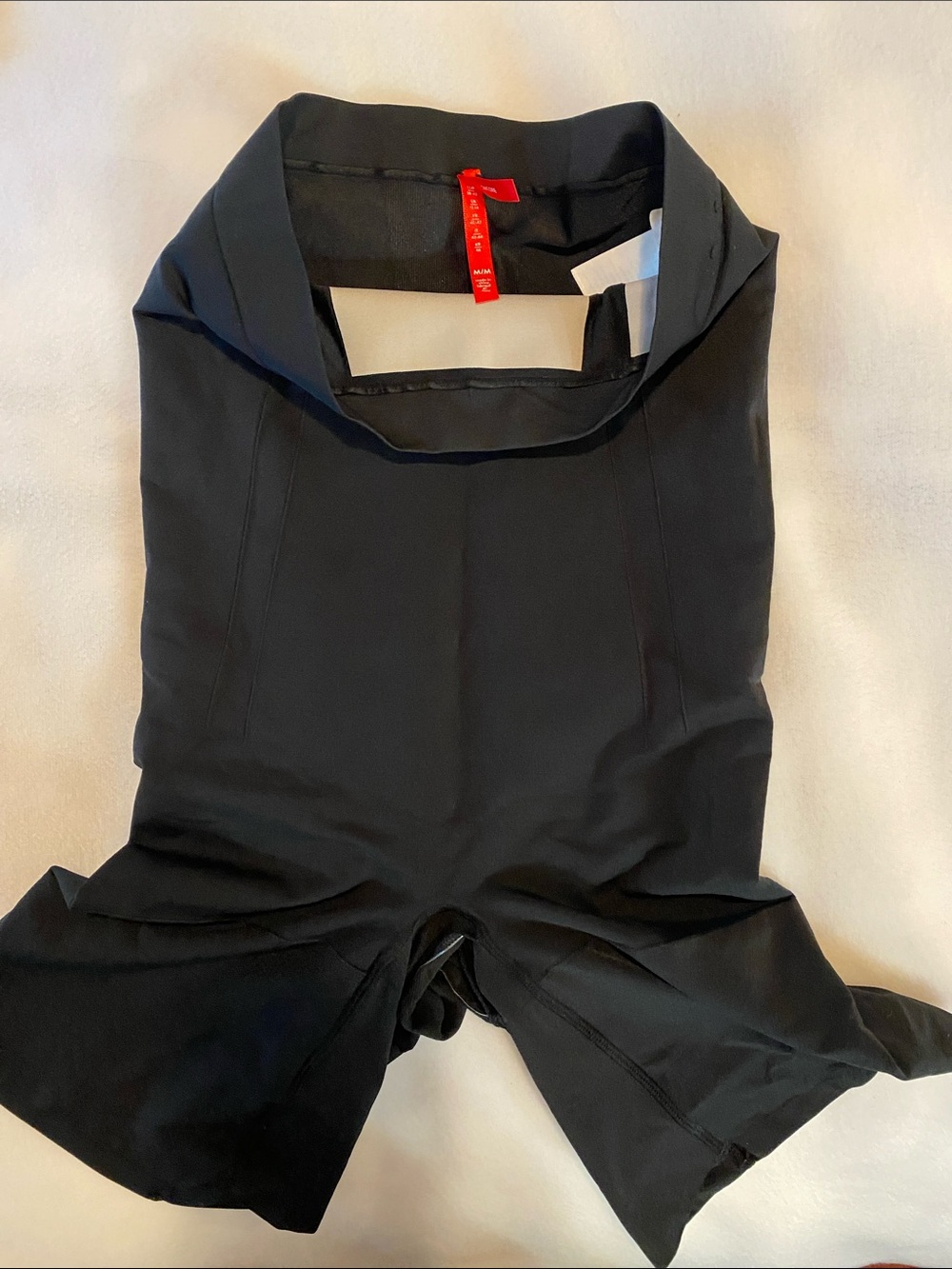 SPANX Black Shaping long shorts mid thigh with Red Logo Tag